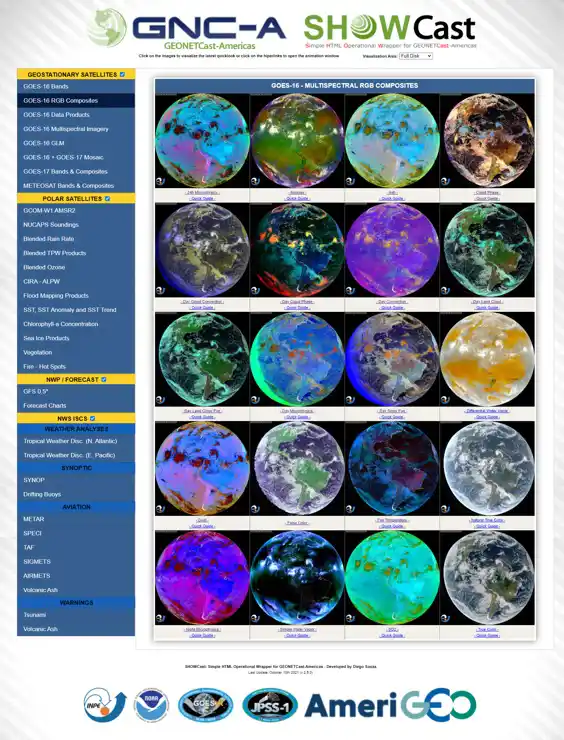 GOES-16 Full Disk RGB’s processed and visualized with SHOWCast 2.5